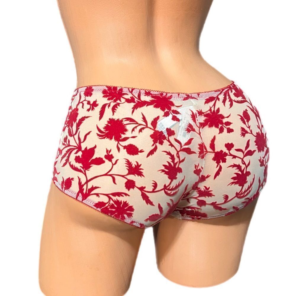 Victorias Secret Luxe Sexy Sheer Mesh / Velvet Flowers Shortie Panty red / beige